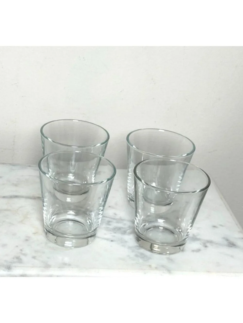 Vintage Set of 4 Heavy Bottom 4 oz Clear Glass Tumblers | Whiskey Tasting Glasse